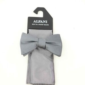 Alfani Mens Grey Bow Tie Pocket Square Set Formal Wedding Party Accessories